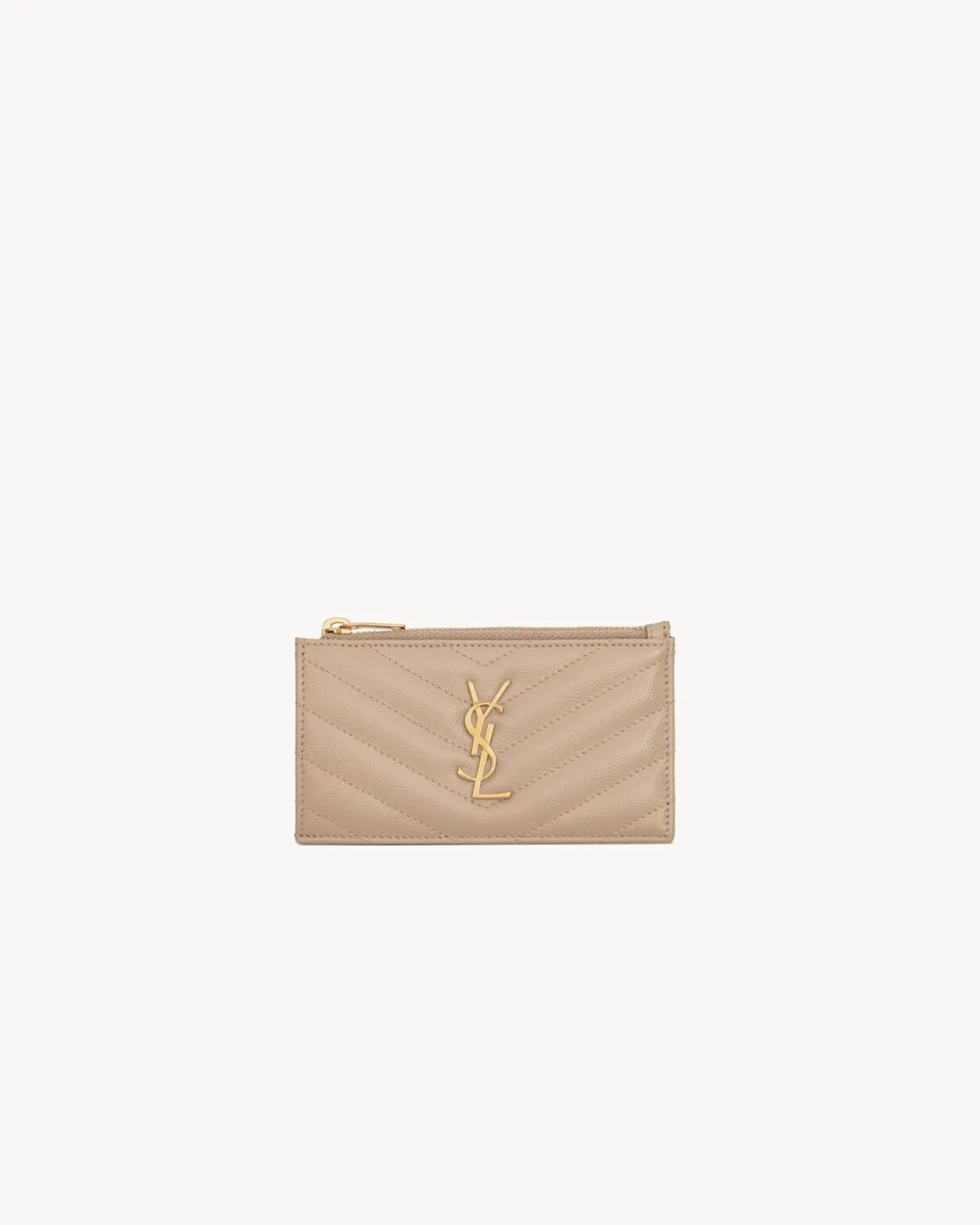 Saint Laurent Card Cases-CASSANDRE MATELASSÉ FRAGMENTS CARD CASE IN GRAIN DE POUDRE LEATHER DARKBEIGE