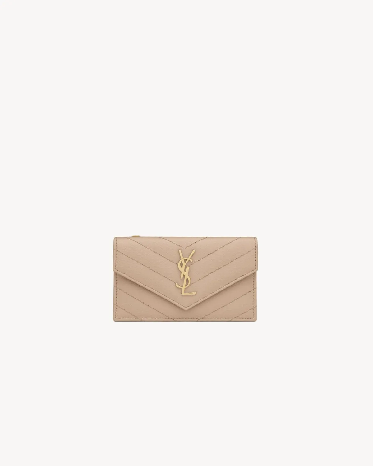Saint Laurent Card Cases-CASSANDRE MATELASSÉ FRAGMENTS FLAP CARD CASE IN GRAIN DE POUDRE LEATHER DARKBEIGE