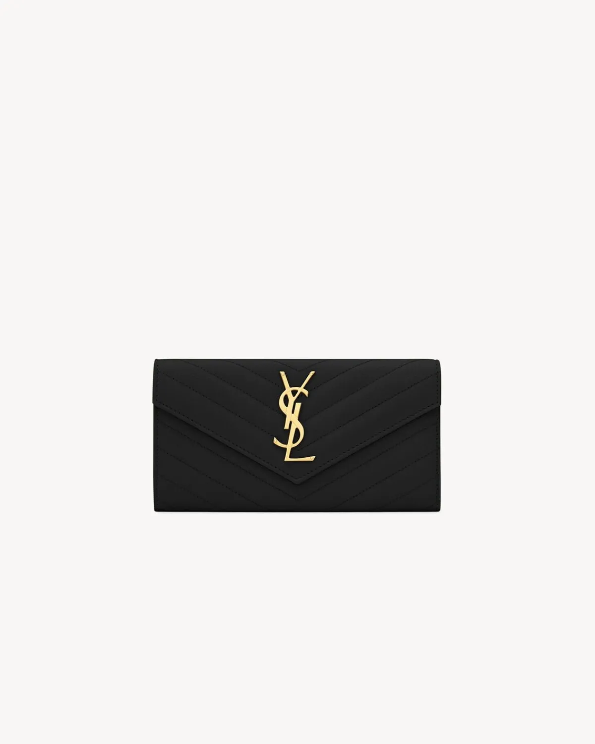 Saint Laurent Wallets-CASSANDRE MATELASSÉ LARGE FLAP WALLET IN GRAIN DE POUDRE LEATHER BLACK