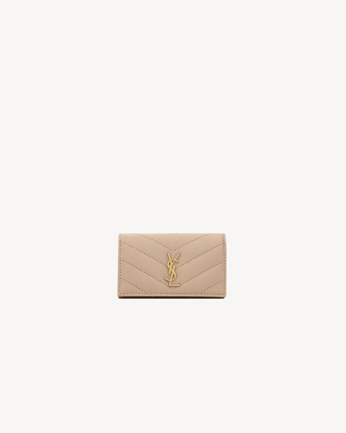 Saint Laurent Cases And Holders-Cassandre matelassé slim key case in grain de poudre leather DARKBEIGE