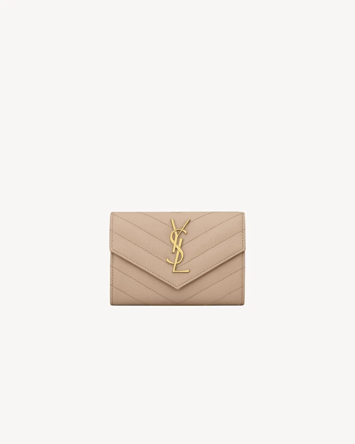 Saint Laurent Wallets-CASSANDRE MATELASSÉ SMALL ENVELOPE WALLET IN GRAIN DE POUDRE LEATHER DARKBEIGE
