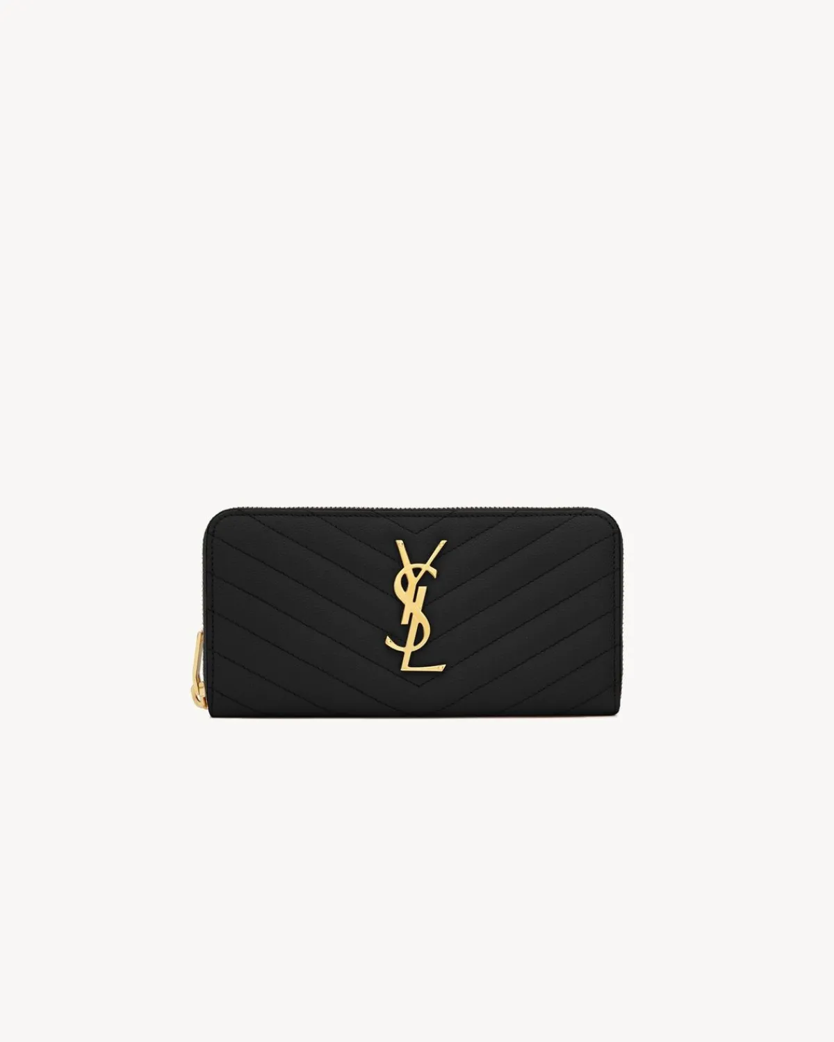 Saint Laurent Wallets-CASSANDRE MATELASSÉ ZIP AROUND WALLET IN GRAIN DE POUDRE LEATHER BLACK
