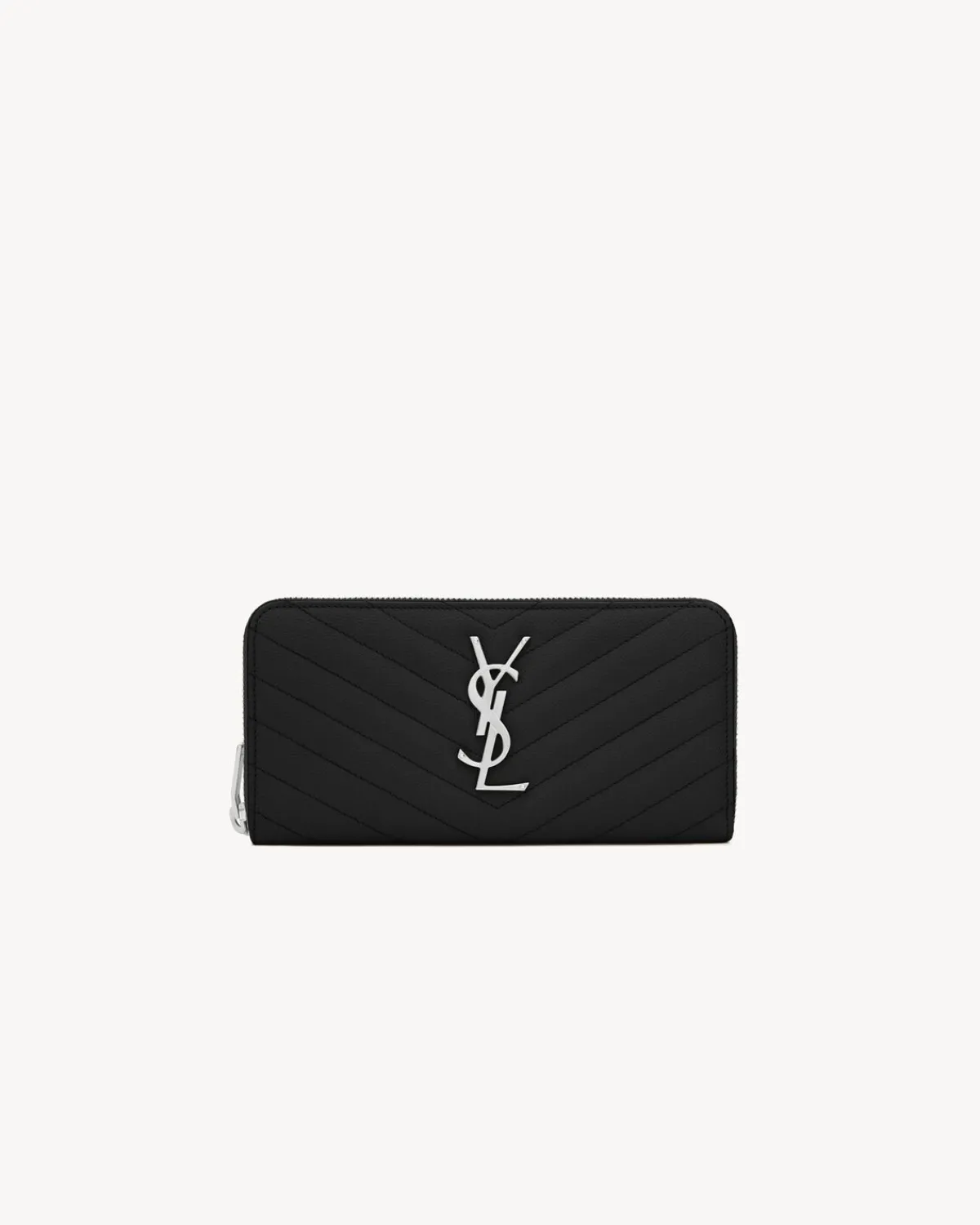 Saint Laurent Wallets-CASSANDRE MATELASSÉ ZIP AROUND WALLET IN GRAIN DE POUDRE LEATHER BLACK
