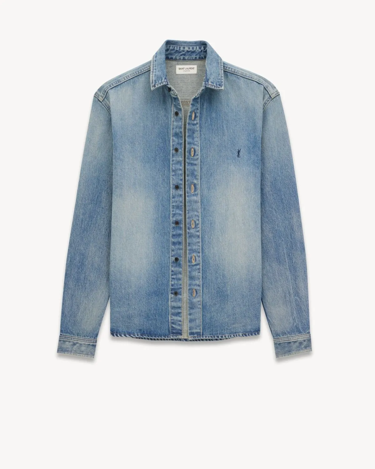 Saint Laurent Denim | Denim-Cassandre overshirt in Trouville Beach Blue Denim TROUVILLEBEACHBLUE