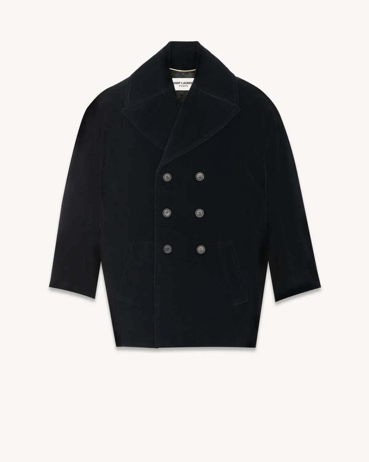 Saint Laurent Leather And Coats-Cassandre Peacoat in Cotton Velvet NOIR