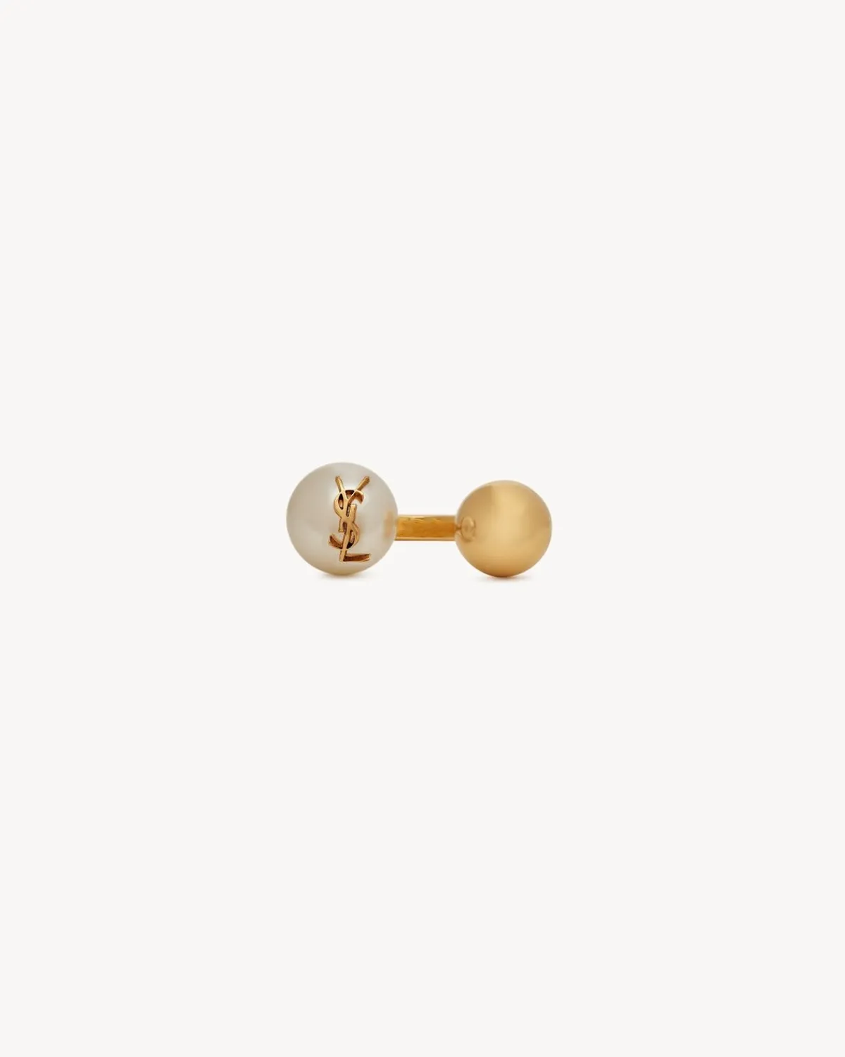 Saint Laurent Brooches And Rings-CASSANDRE pearl and ball ring in metal AGEDBRASSGOLDANDCREAM