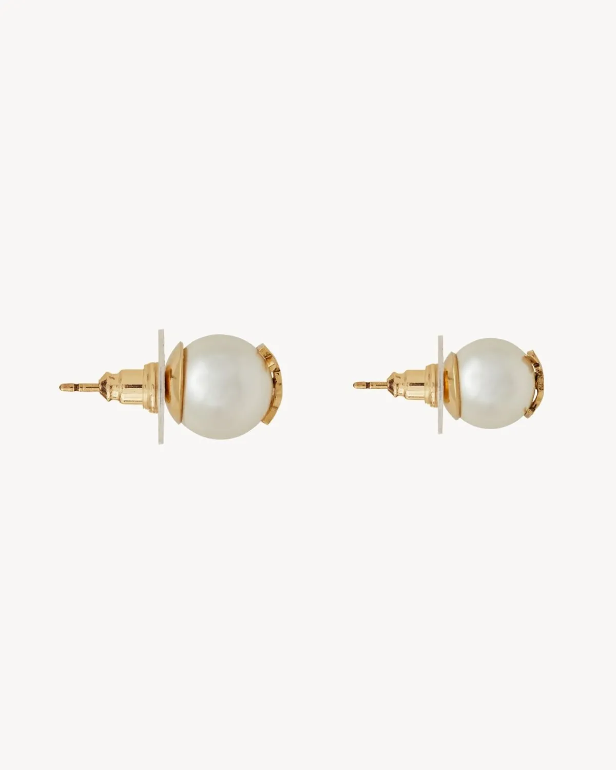 Saint Laurent Earrings And Necklaces-CASSANDRE pearl earrings in metal GOLDANDCREAM