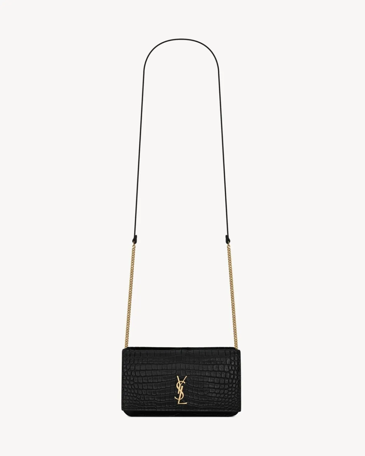 Saint Laurent Crossbody Bags | Wallets-CASSANDRE phone holder in SHINY crocodile-embossed leather BLACK