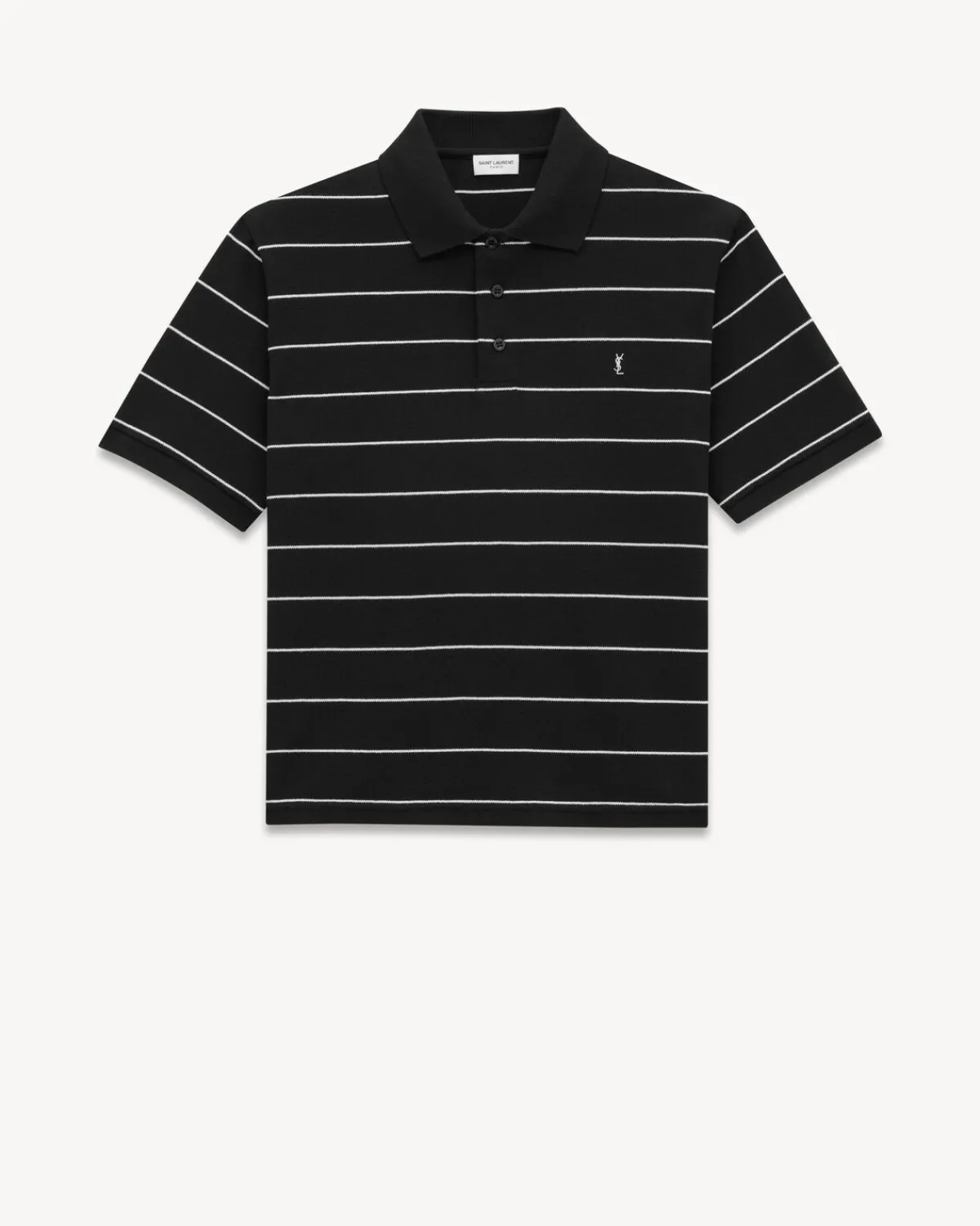 Saint Laurent Jersey-CASSANDRE POLO SHIRT IN STRIPED PIQUÉ BLACKANDNATUREL