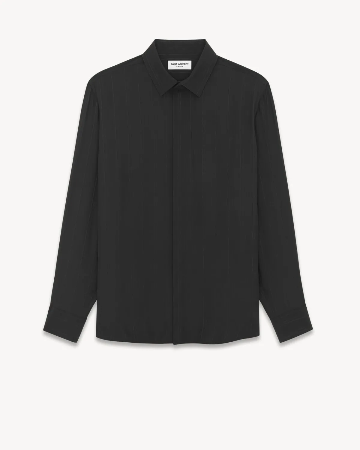 Saint Laurent Shirts-Cassandre Shirt in Matte And Shiny Striped Silk BLACK