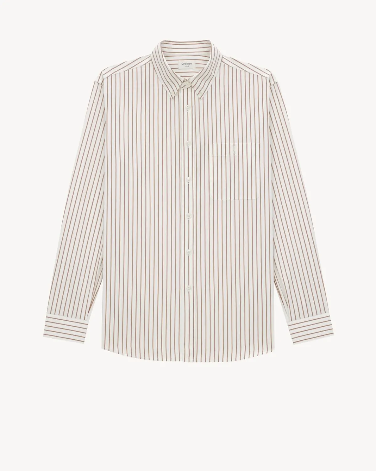 Saint Laurent Shirts-CASSANDRE shirt in striped cotton poplin CRAIEETCARAMEL