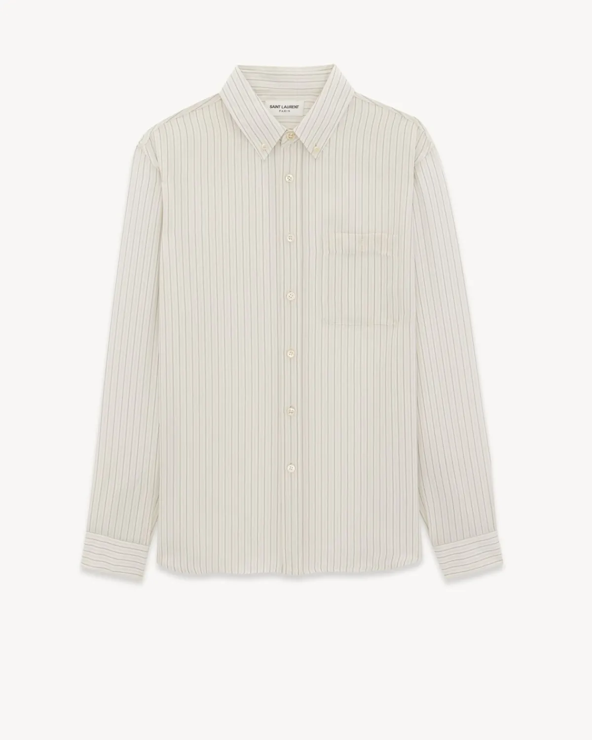 Saint Laurent Shirts-Cassandre Shirt in Striped Silk Satin BEIGEGRISNOIR