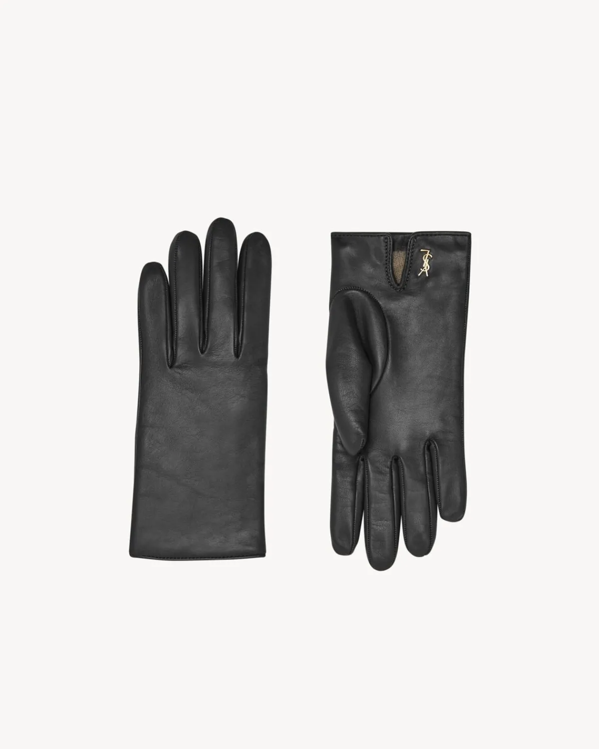 Saint Laurent Hats And Gloves | Other Accessories-CASSANDRE short gloves in lambskin and cashmere BLACKANDGOLD