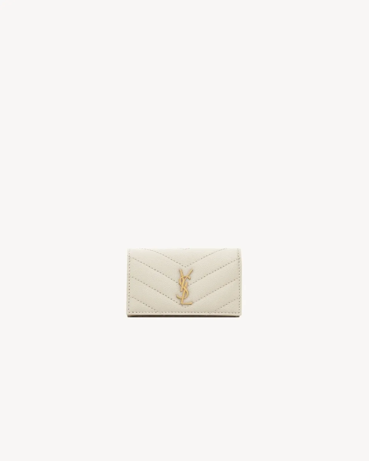 Saint Laurent Cases And Holders-CASSANDRE SLIM KEY CASE IN GRAIN DE POUDRE LEATHER BLANCVINTAGE