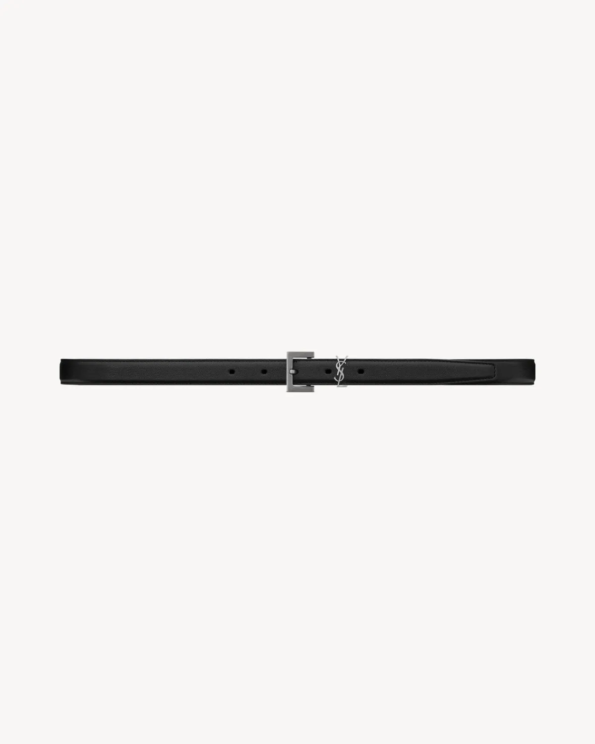 Saint Laurent Belts-Cassandre thin belt in smooth leather BLACK