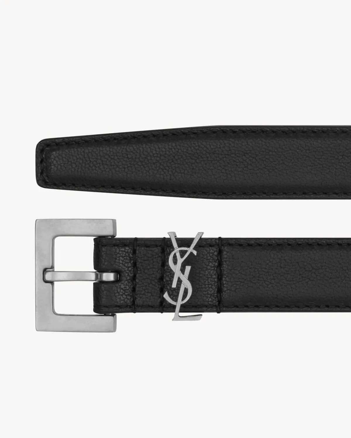 Saint Laurent Belts-Cassandre thin belt in smooth leather BLACK