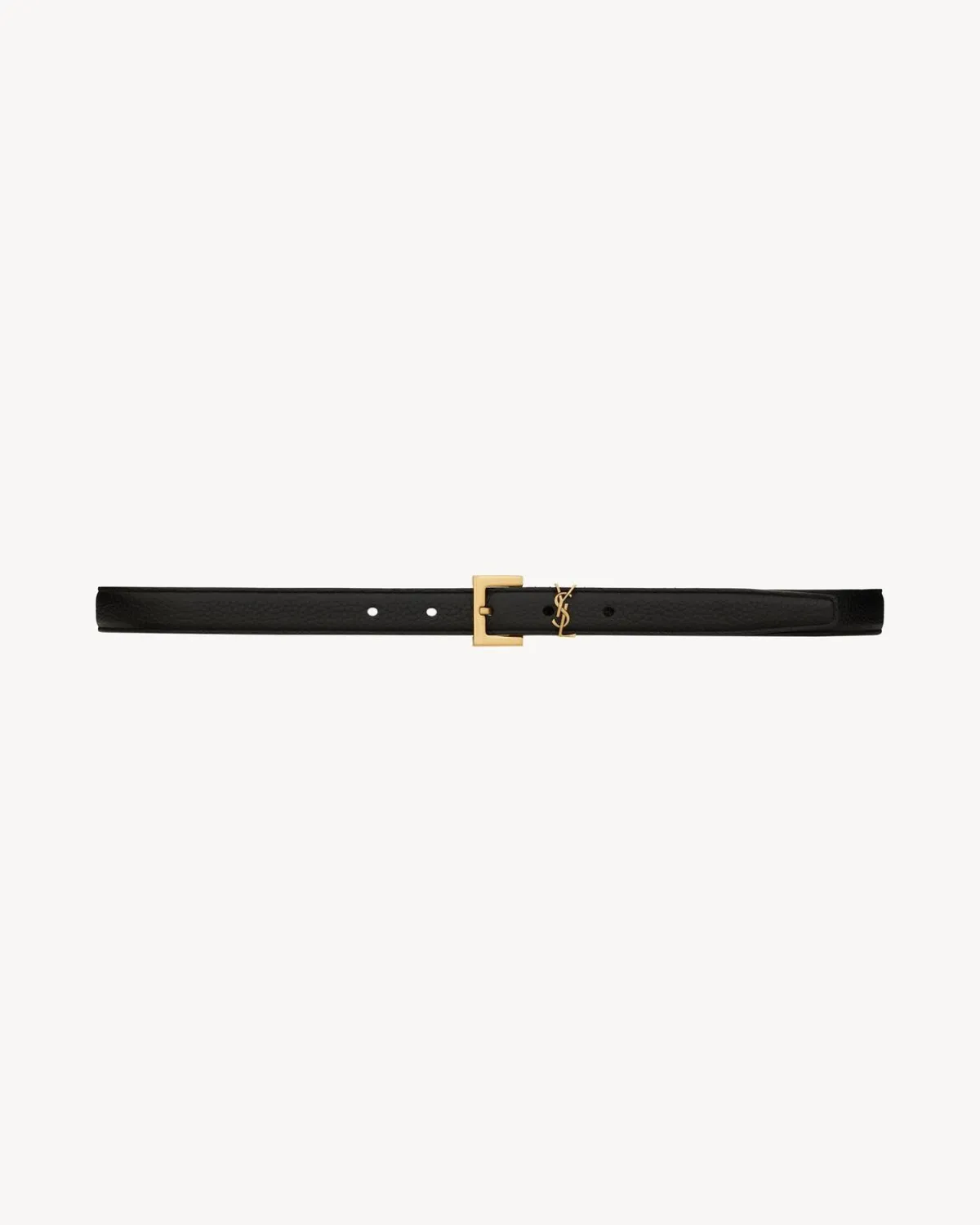 Saint Laurent Belts-CASSANDRE THIN BELT WITH SQUARE BUCKLE IN GRAINED LEATHER BLACK