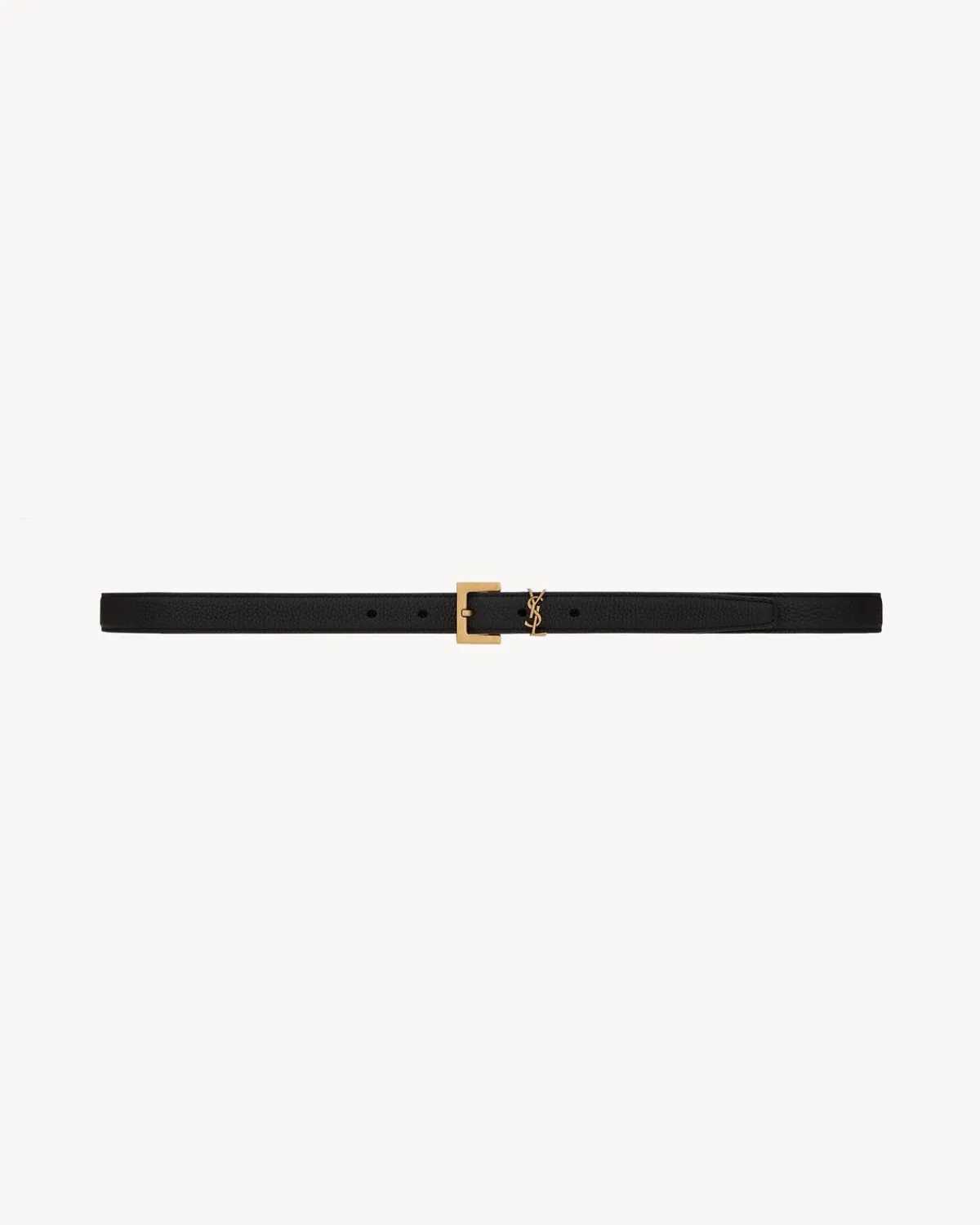 Saint Laurent Belts-Cassandre THIN BELT WITH SQUARE BUCKLE IN GRAINED LEATHER NOIR