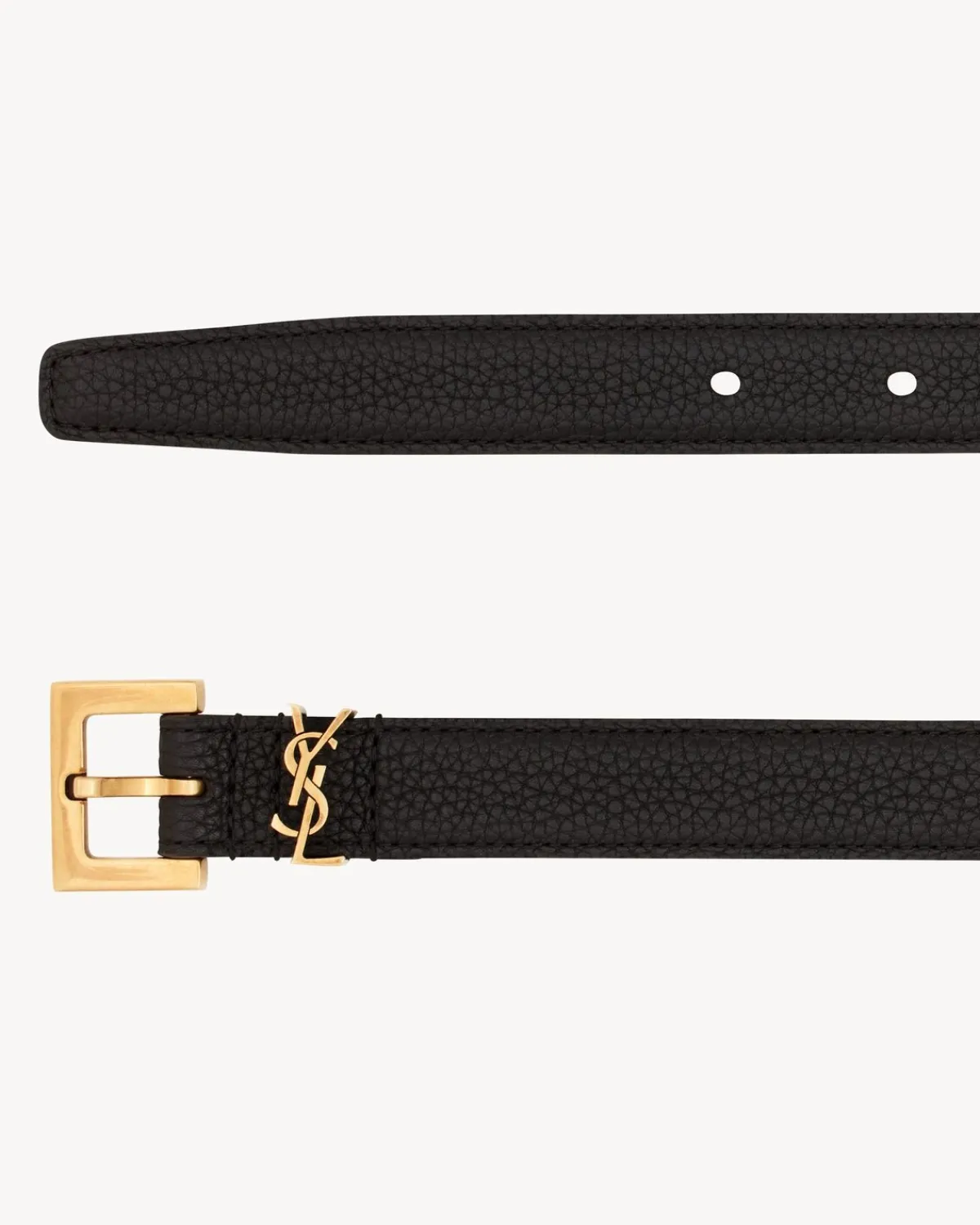 Saint Laurent Belts-CASSANDRE THIN BELT WITH SQUARE BUCKLE IN GRAINED LEATHER BLACK