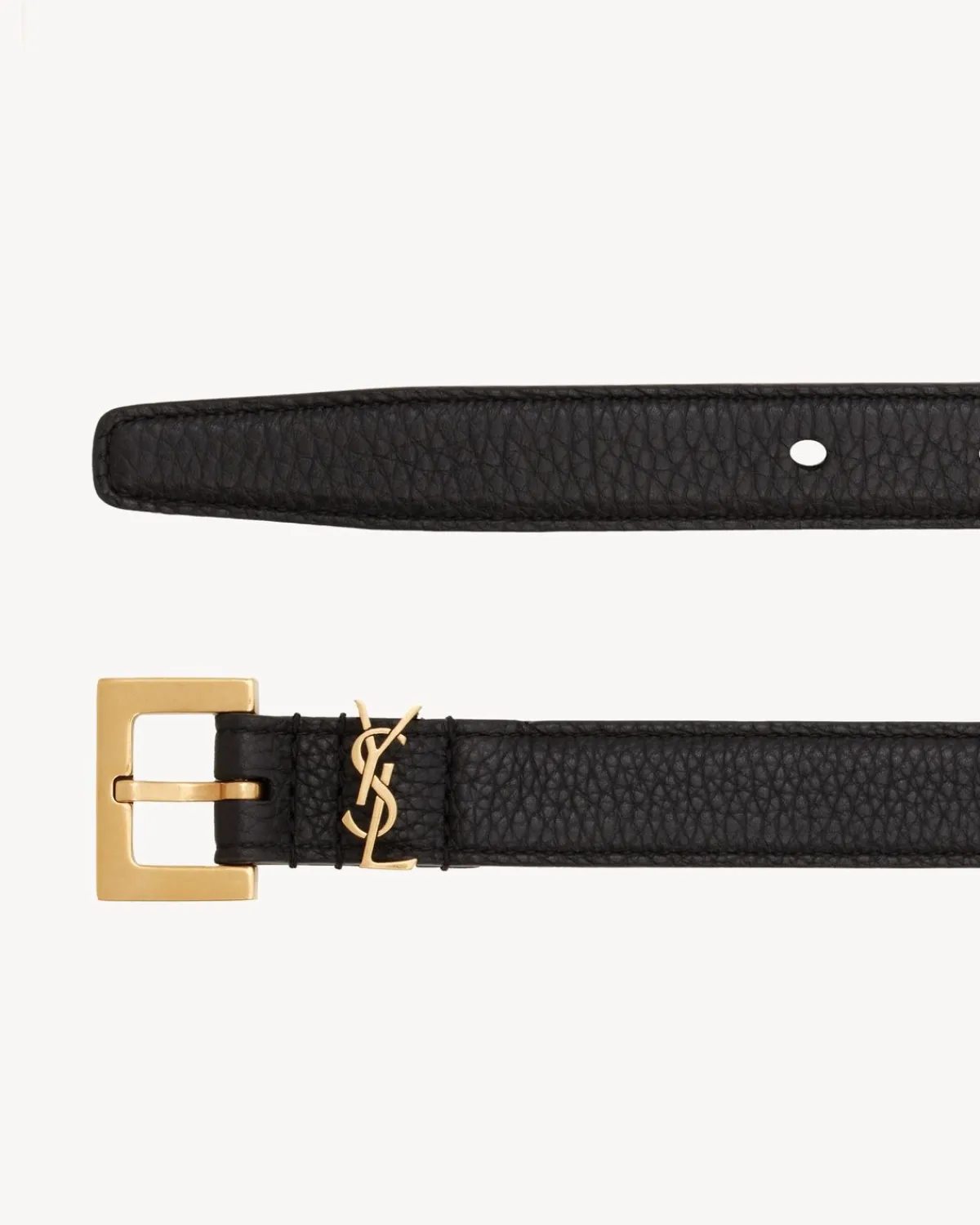 Saint Laurent Belts-Cassandre THIN BELT WITH SQUARE BUCKLE IN GRAINED LEATHER NOIR