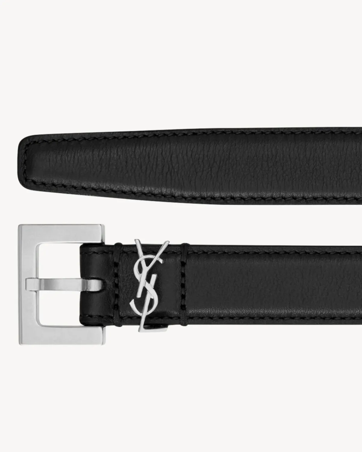 Saint Laurent Belts-CASSANDRE THIN belt with square buckle in smooth leather BLACK