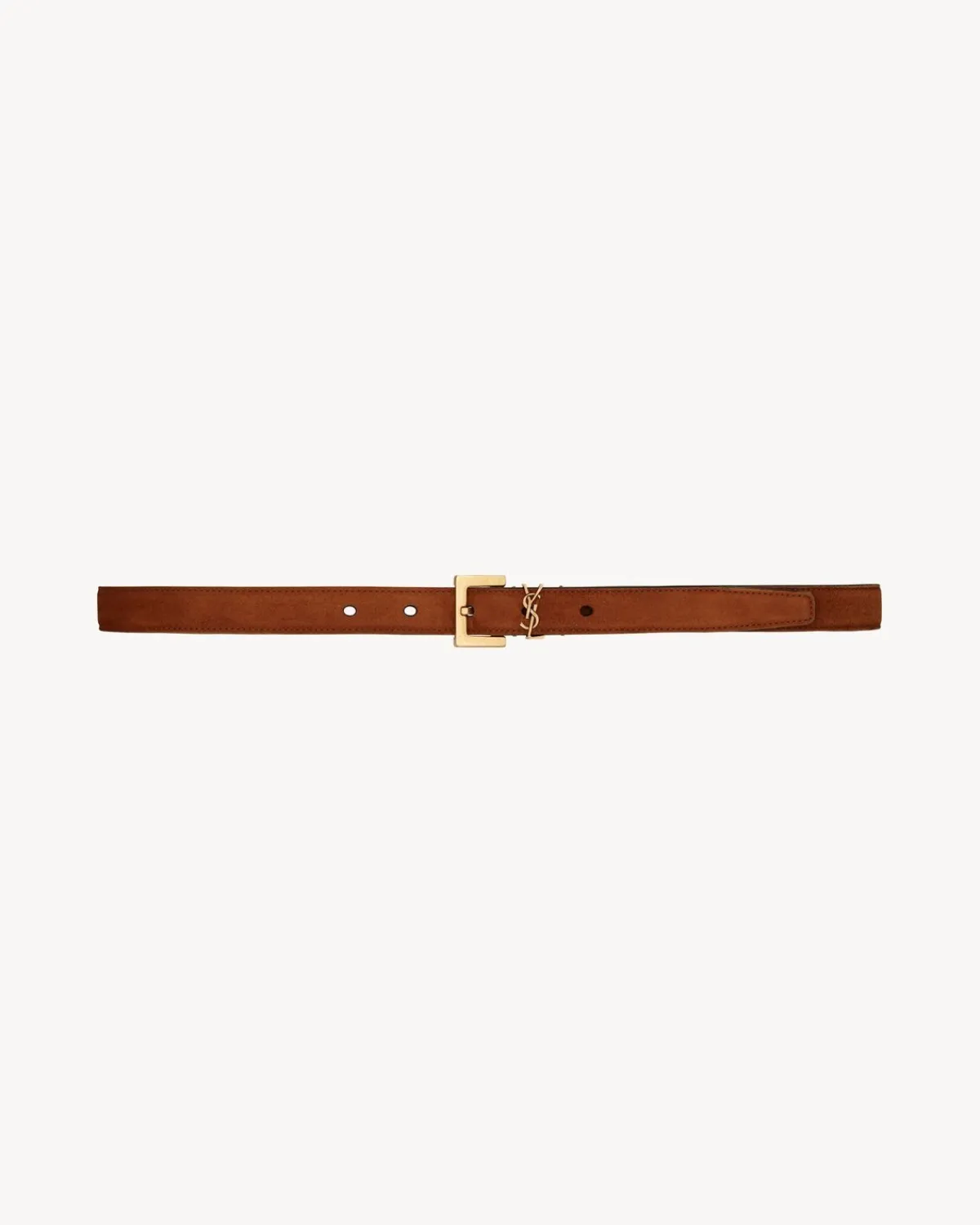 Saint Laurent Belts-CASSANDRE THIN BELT WITH SQUARE BUCKLE IN SUEDE BRICK