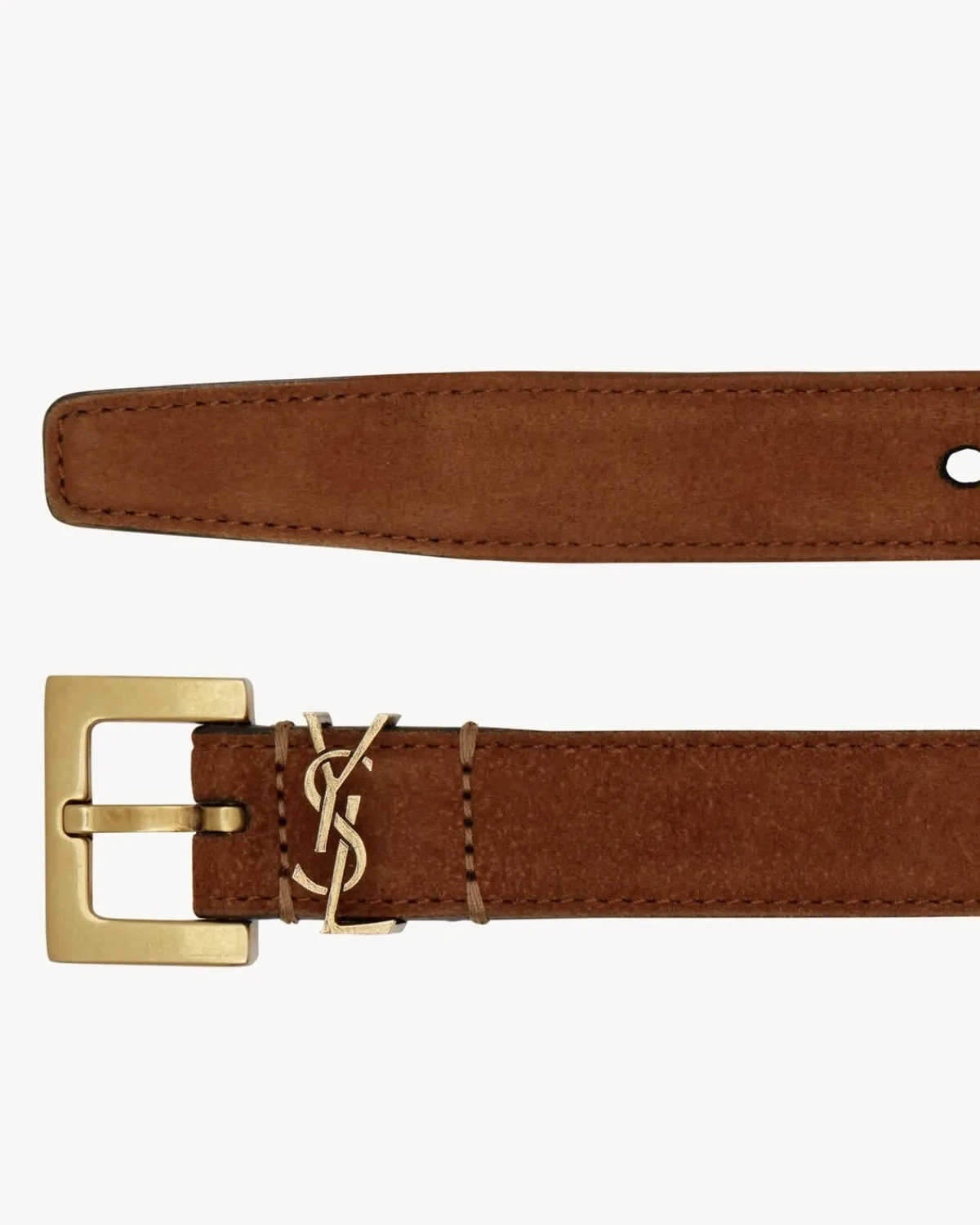 Saint Laurent Belts-CASSANDRE THIN BELT WITH SQUARE BUCKLE IN SUEDE BRICK