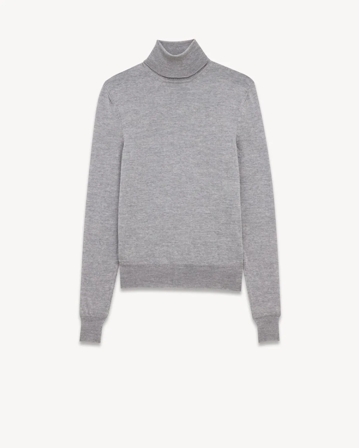 Saint Laurent Knitwear-Cassandre Turtleneck Sweater in Wool GRISCHINE