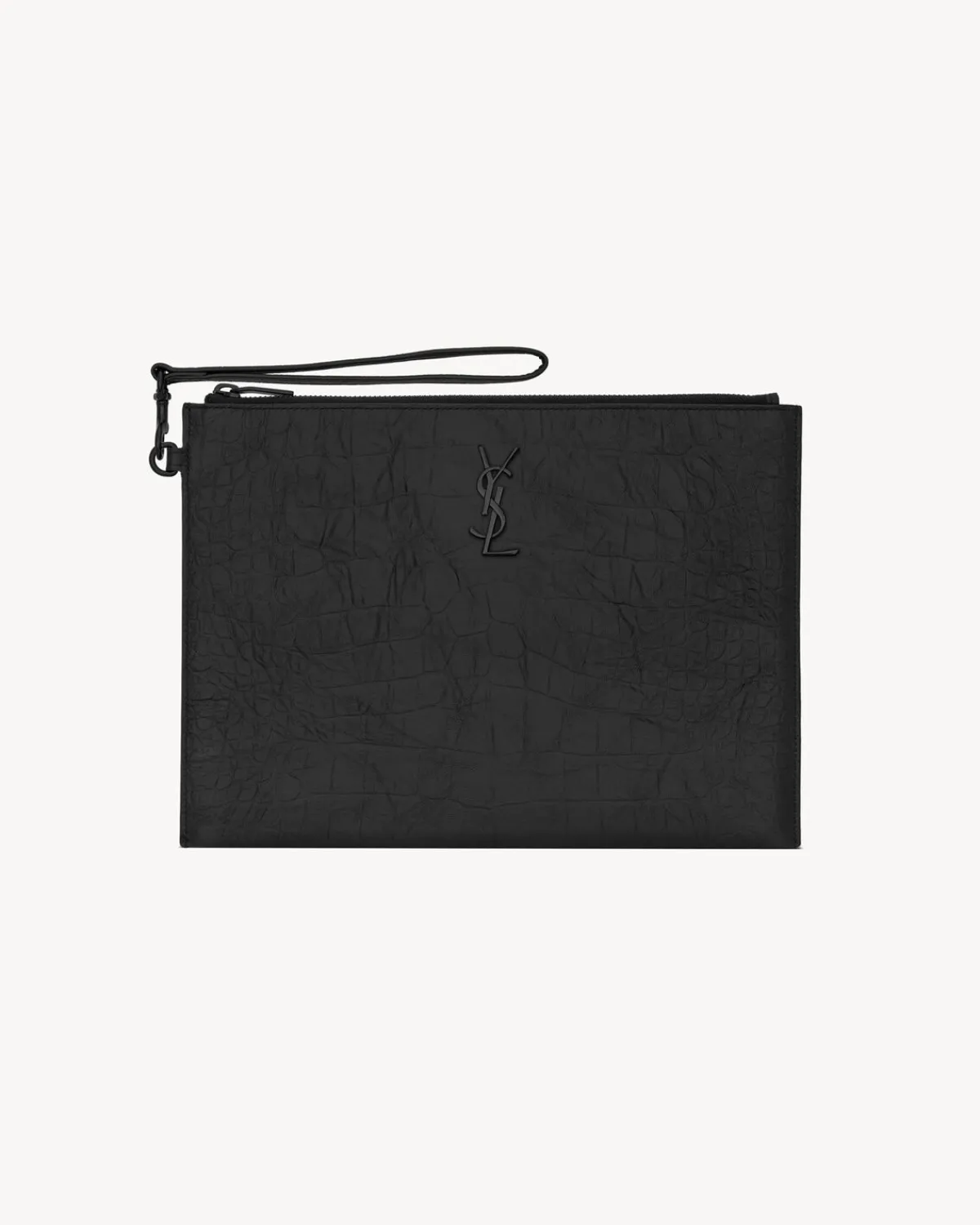 Saint Laurent Pouches-CASSANDRE zipped tablet holder in crocodile-embossed leather NOIR