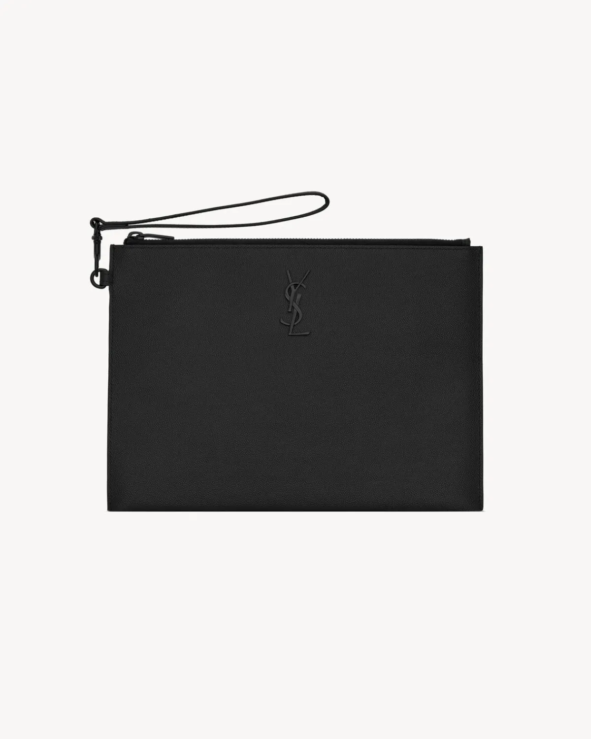 Saint Laurent Pouches-CASSANDRE zipped tablet holder in grain de poudre leather NOIR