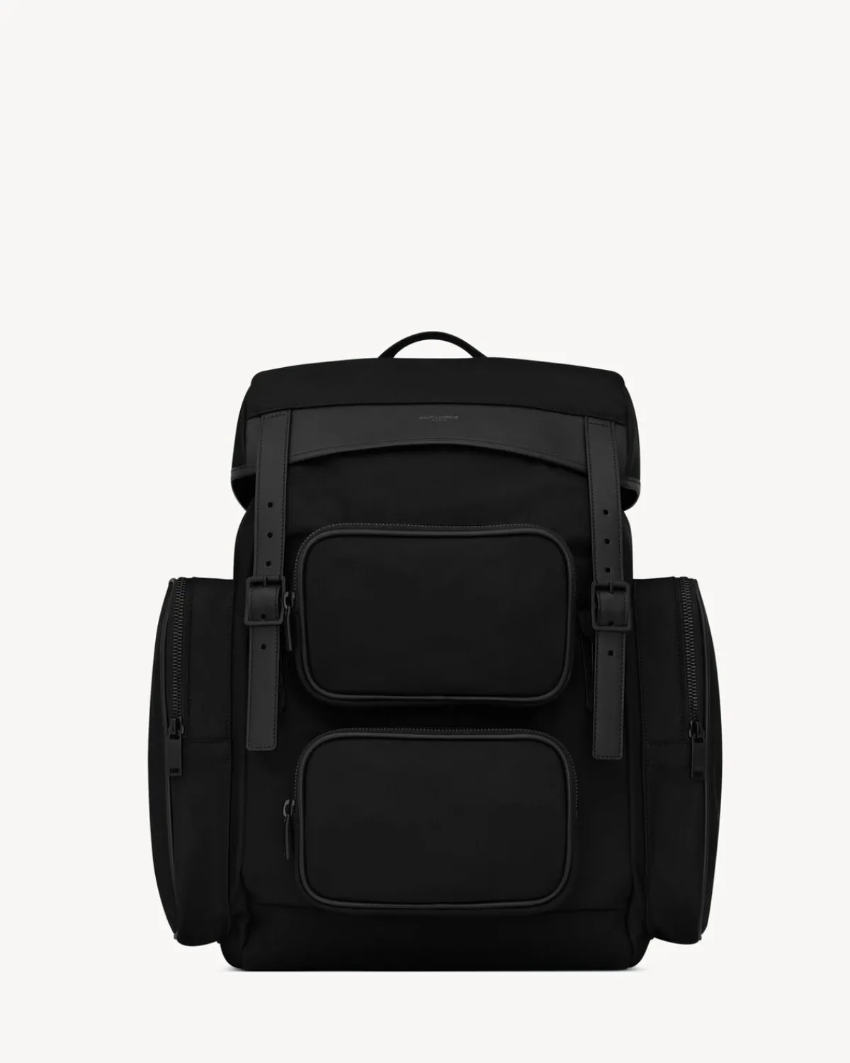Saint Laurent Backpacks-CITY MULTI-POCKET BACKPACK IN ECONYL®, SMOOTH LEATHER AND NYLON BLACK