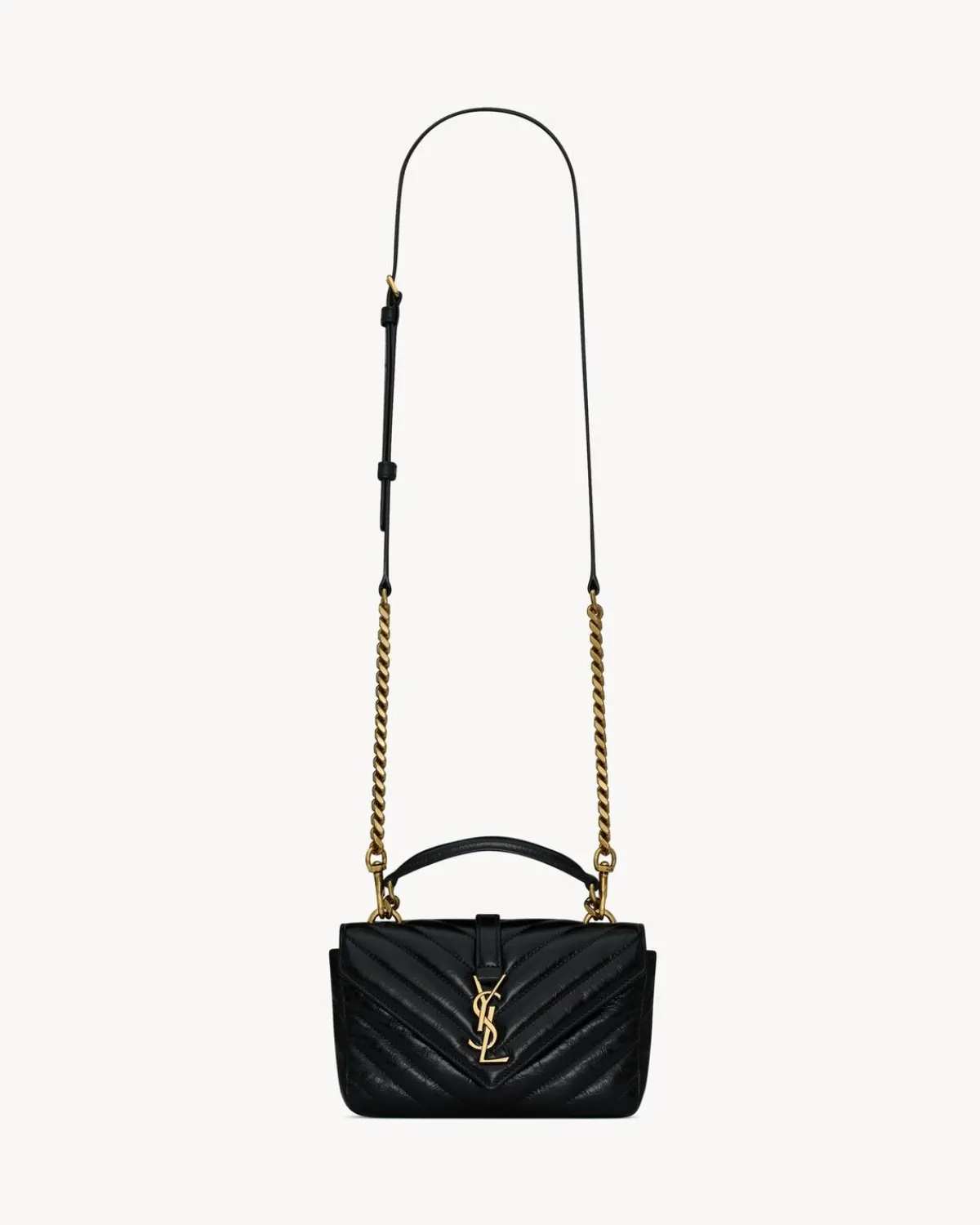 Saint Laurent Crossbody Bags | Mini Bags-COLLEGE mini chain bag in shiny crackled leather BLACK