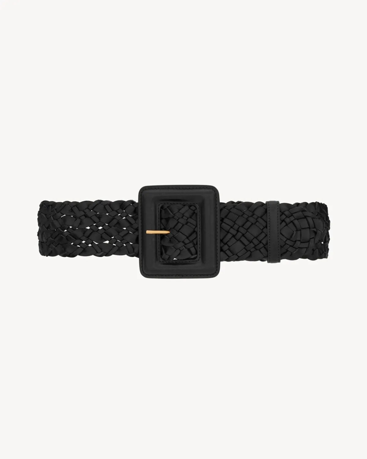 Saint Laurent Belts-covered buckle wide belt in woven leather BLACK