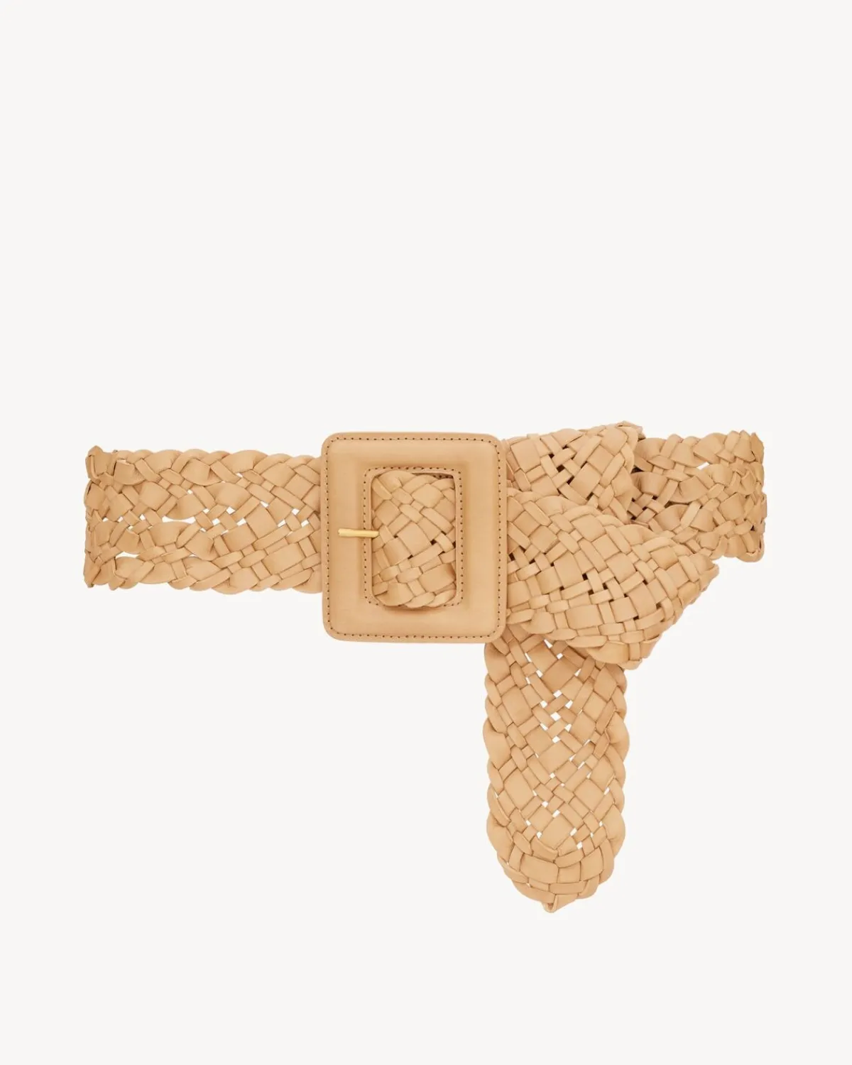 Saint Laurent Belts-covered buckle wide belt in woven leather WARMALMOND