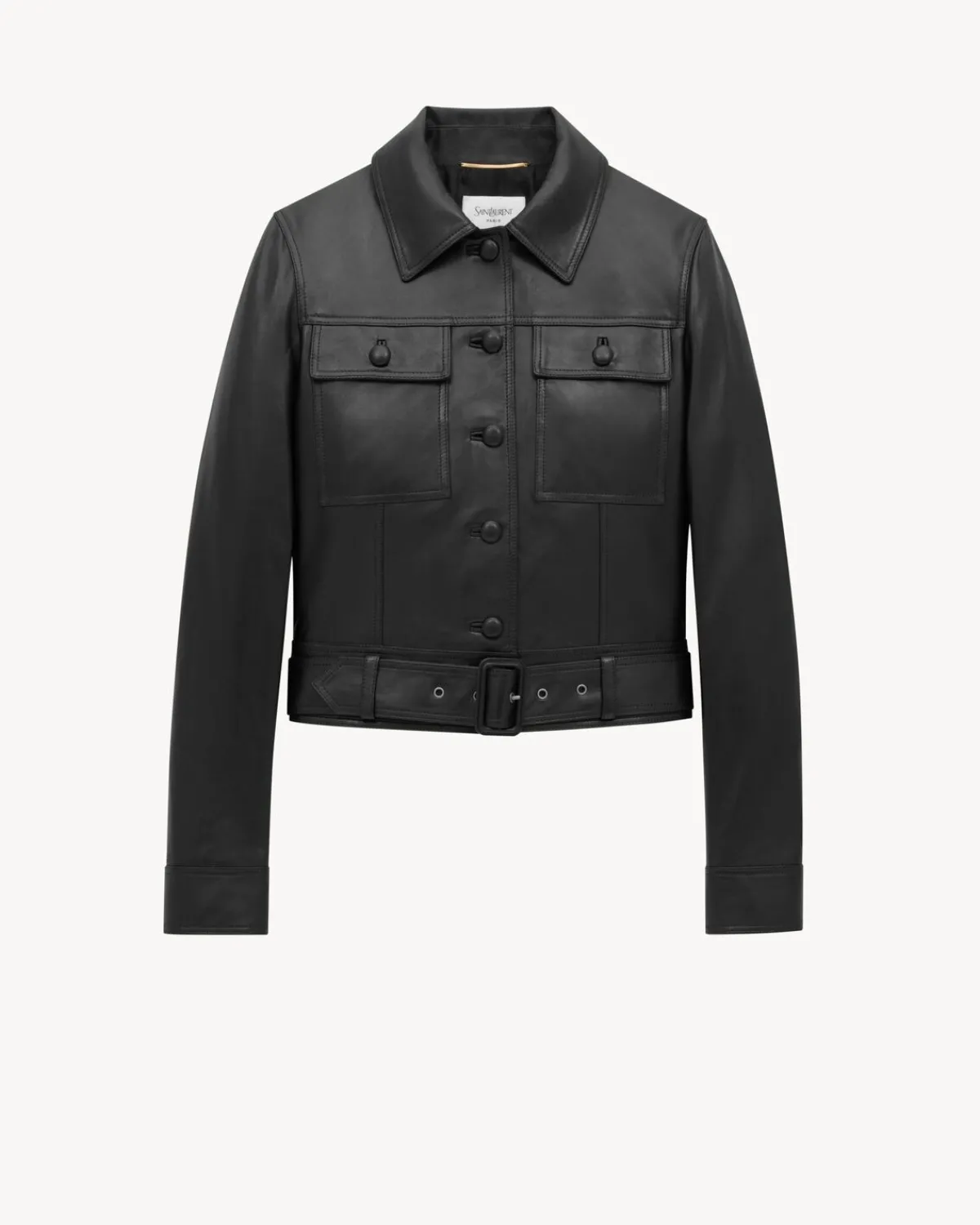 Saint Laurent Leather And Coats-cropped jacket in lambskin NOIR