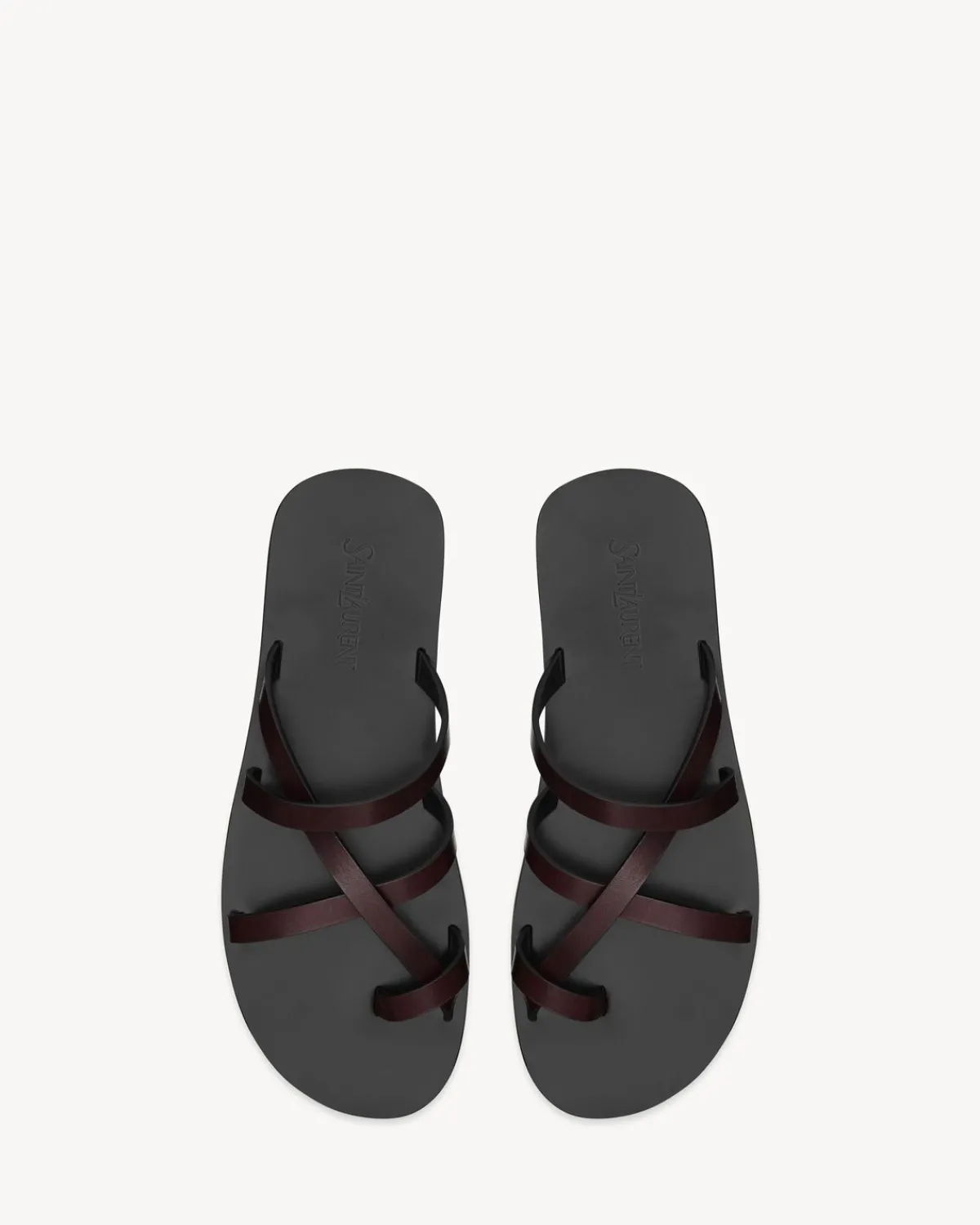 Saint Laurent Flats-CULVER slides in smooth leather ULTRADARKBROWN