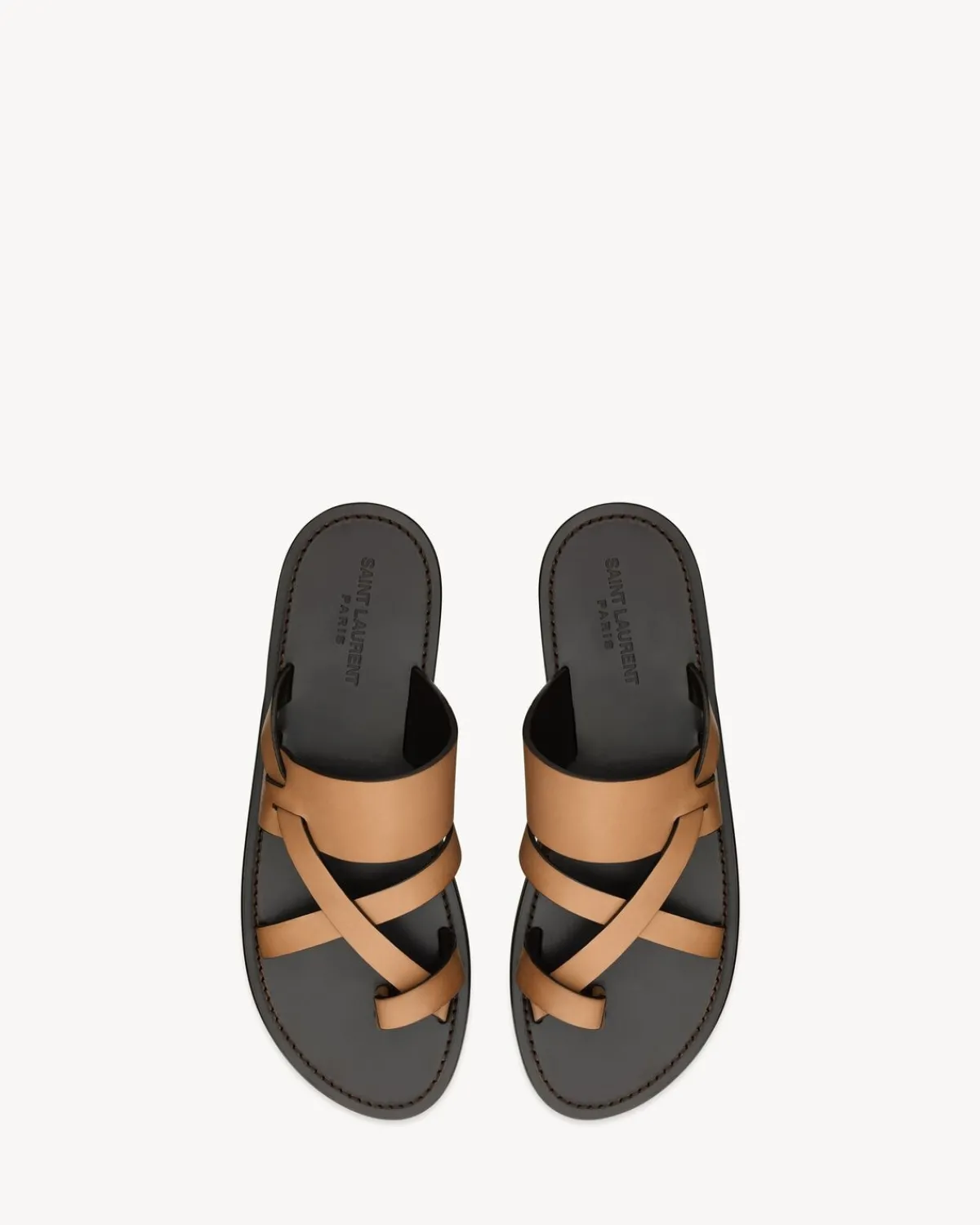 Saint Laurent Sandals-CULVER slides in smooth leather GOLDBROWN