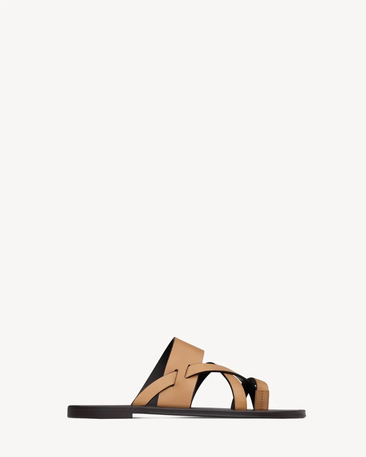 Saint Laurent Sandals-CULVER slides in smooth leather GOLDBROWN