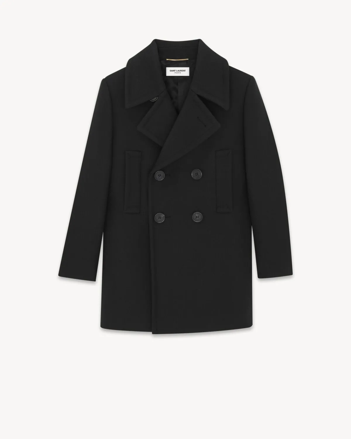 Saint Laurent Leather And Coats-Double-Breasted Peacoat in Wool BLACK