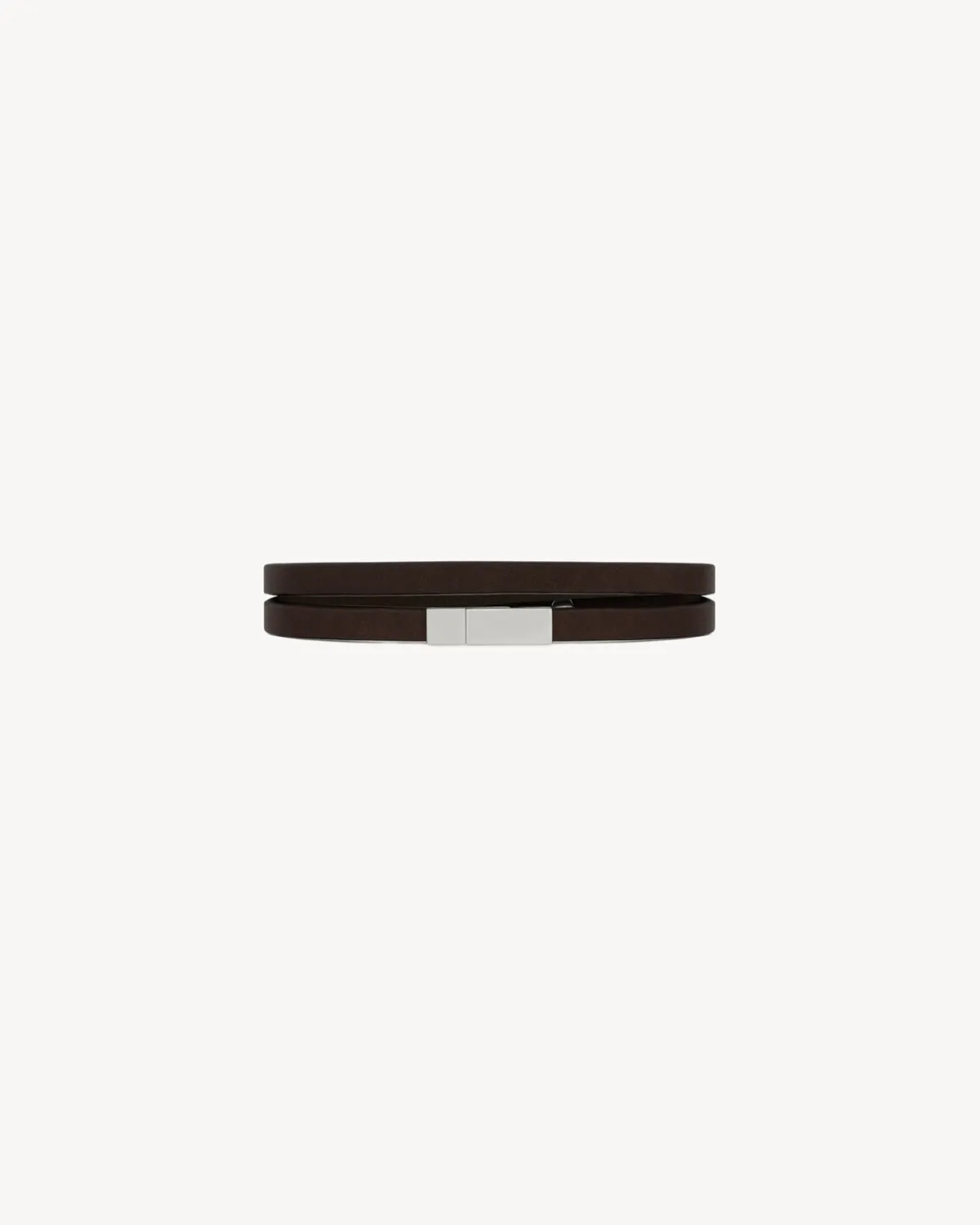 Saint Laurent Cuffs And Bracelets | Jewelry-double-wrap ID bracelet in leather BROWNANDOXIDIZEDSILVER