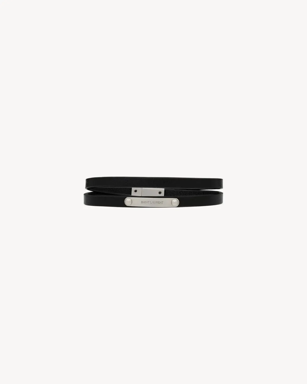 Saint Laurent Jewelry-double-wrap ID bracelet in leather and metal BLACKANDOXIDIZEDNICKEL