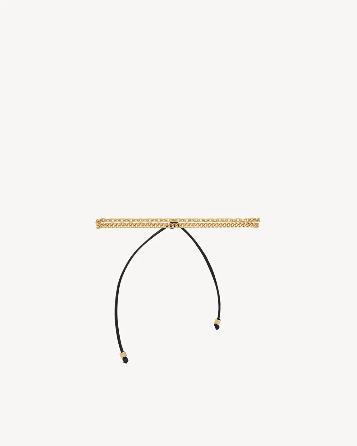 Saint Laurent Fine Jewelry-dual chain bracelet in 18K yellow gold and leather YELLOWGOLDANDBLACK