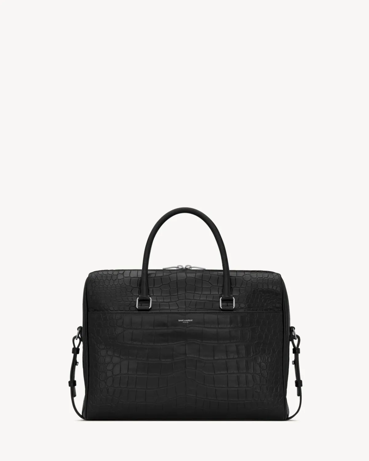 Saint Laurent Briefcases-DUFFLE briefcase bag in crocodile-embossed matte leather BLACK