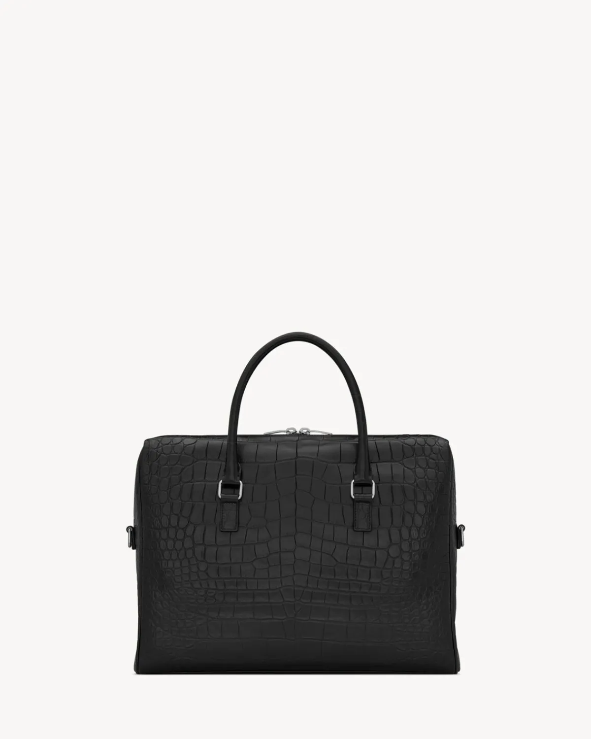 Saint Laurent Briefcases-DUFFLE briefcase bag in crocodile-embossed matte leather BLACK