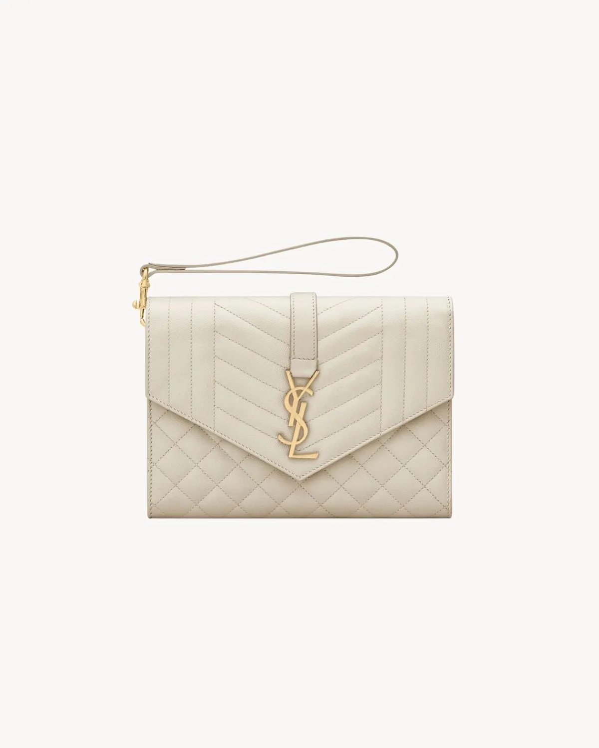 Saint Laurent Pouches-ENVELOPE FLAP pouch in MIX MATELASSÉ GRAIN DE POUDRE LEATHER BLANCVINTAGE