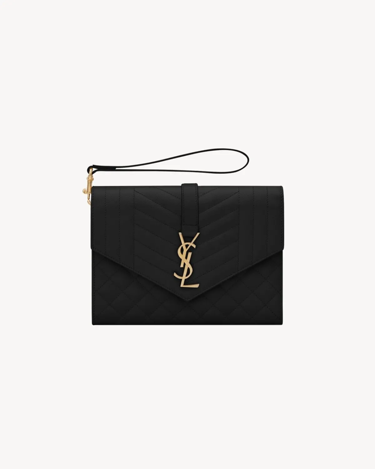 Saint Laurent Pouches-ENVELOPE FLAP pouch in MIX MATELASSÉ GRAIN DE POUDRE LEATHER BLACK