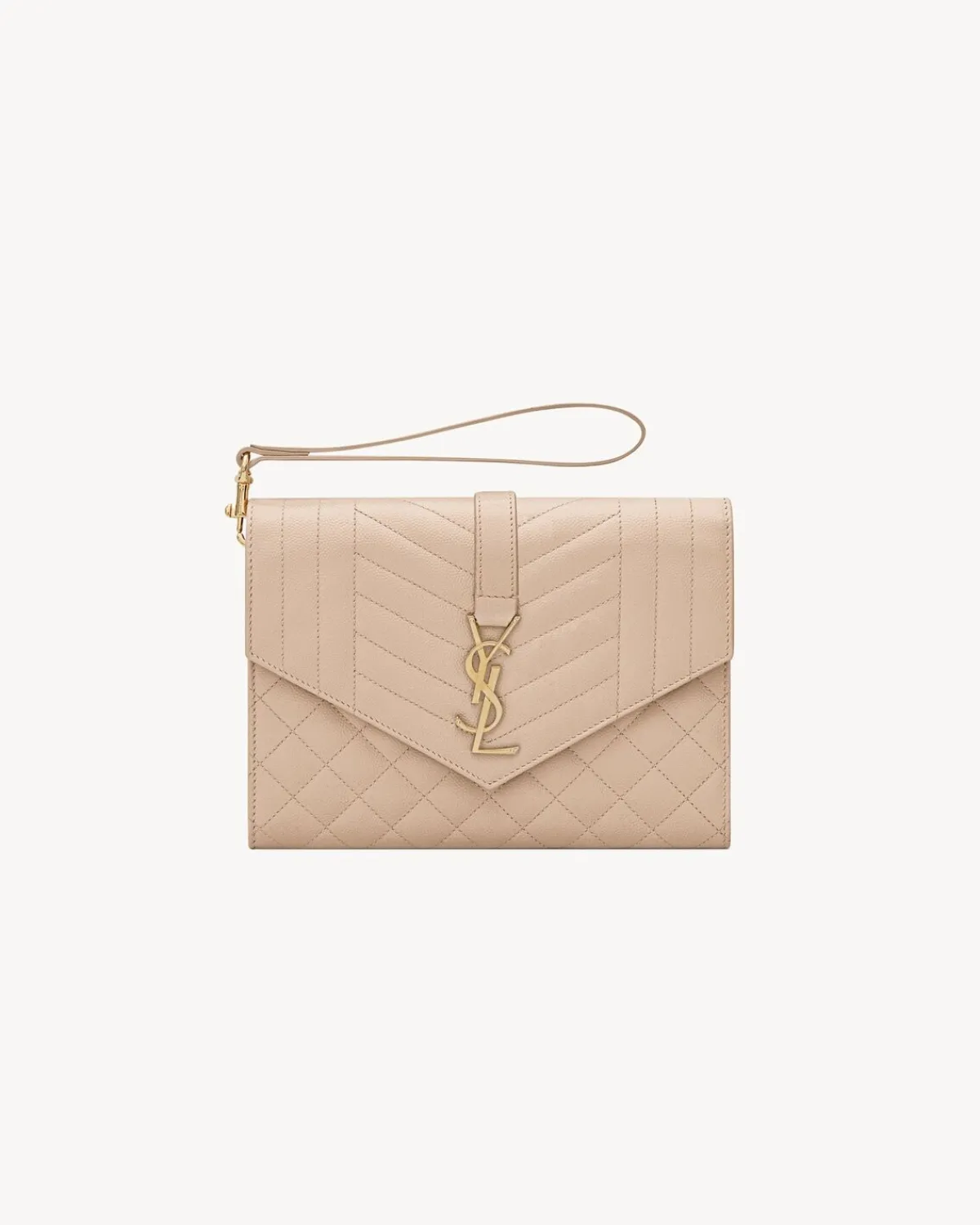 Saint Laurent Pouches-ENVELOPE FLAP pouch in MIX MATELASSÉ GRAIN DE POUDRE LEATHER DARKBEIGE