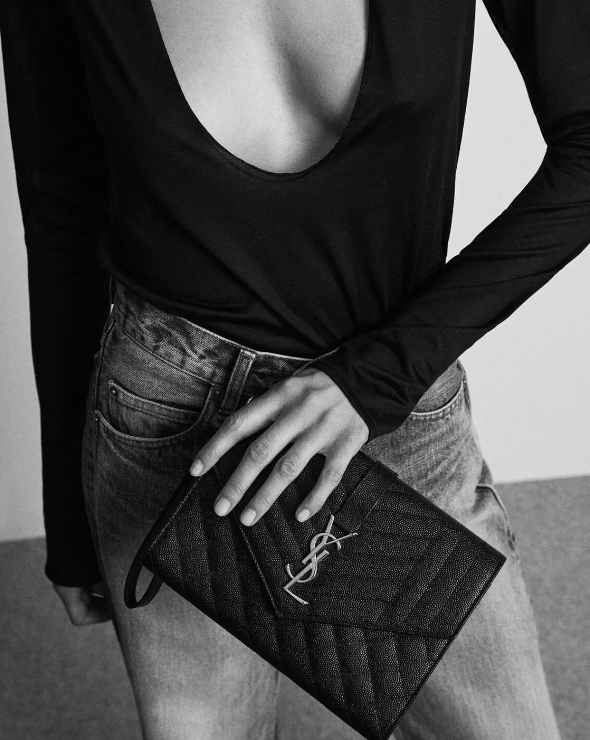 Saint Laurent Pouches-ENVELOPE FLAP pouch in MIX MATELASSÉ GRAIN DE POUDRE LEATHER BLANCVINTAGE