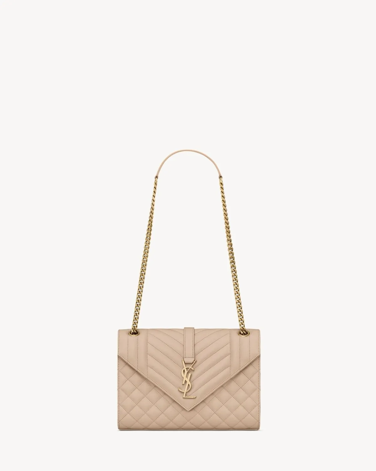 Saint Laurent Shoulder Bags-ENVELOPE MEDIUM IN QUILTED GRAIN DE POUDRE EMBOSSED LEATHER DARKBEIGE