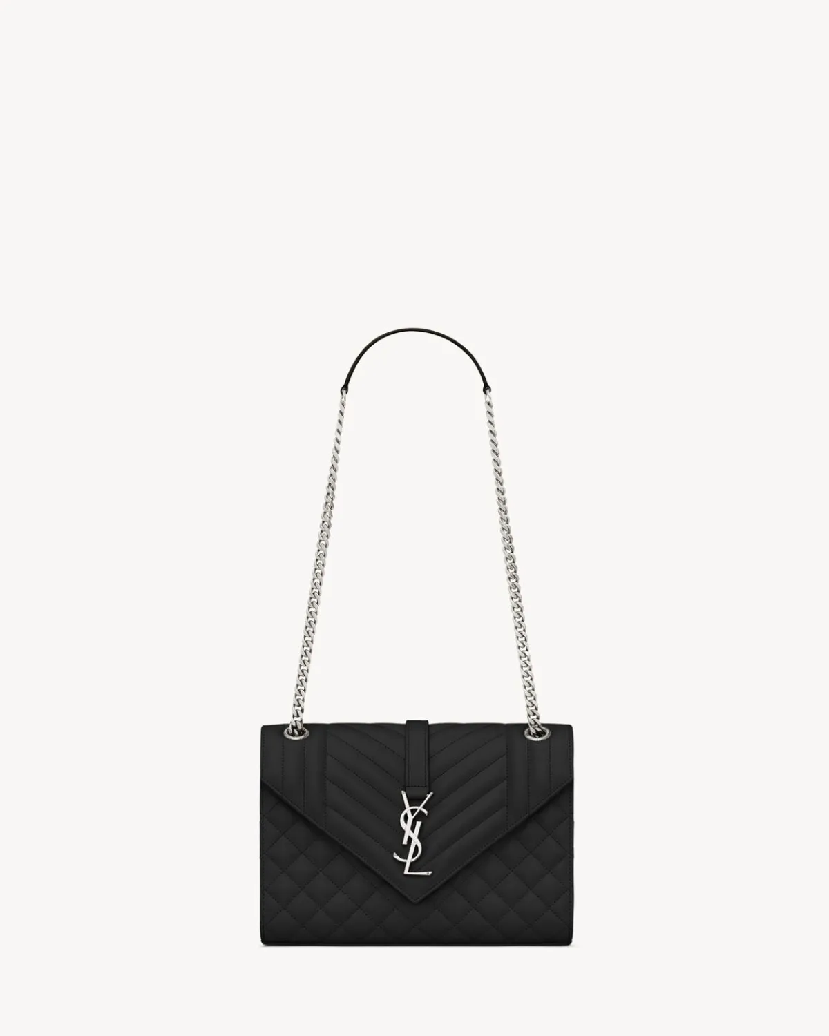 Saint Laurent Shoulder Bags-ENVELOPE MEDIUM IN QUILTED GRAIN DE POUDRE EMBOSSED LEATHER NOIR